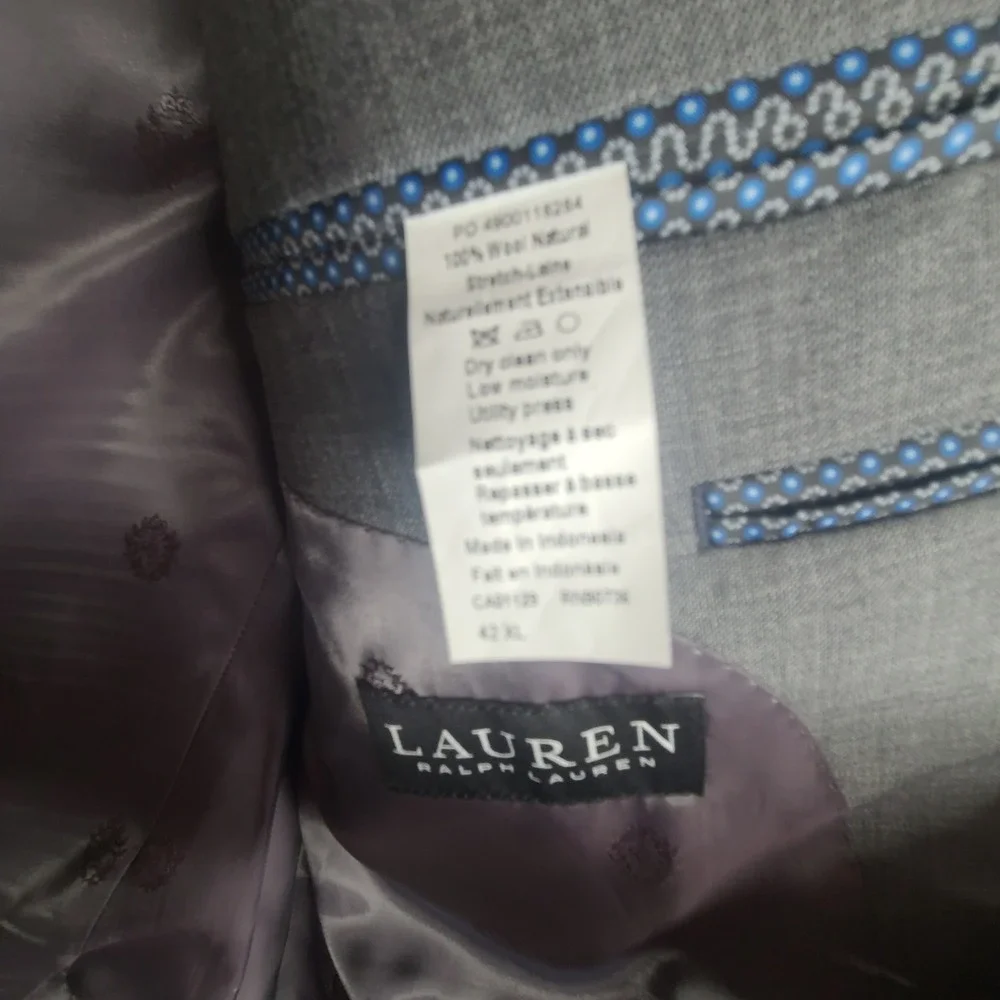 Lauren Ralph Lauren 42L Gray Ultraflex Blazer Sport Coat 100% Wool Classic Fit